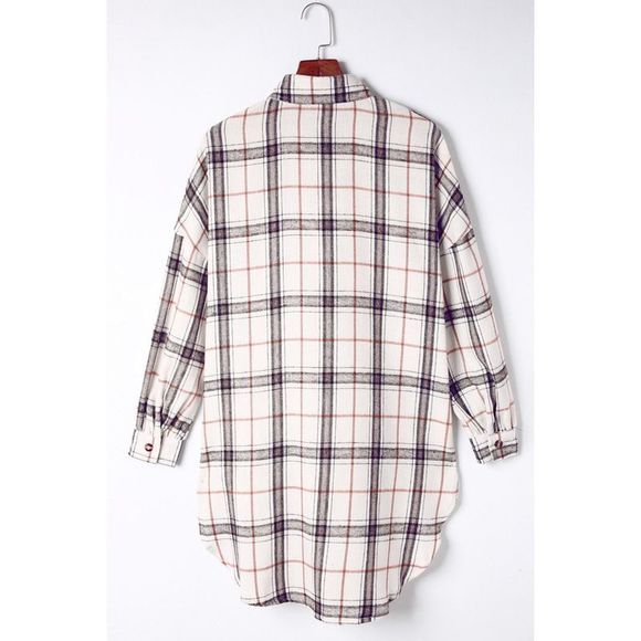 Azura Exchange  White Oversized Plaid Pattern Shacket with Slits - Picture 10 of 15